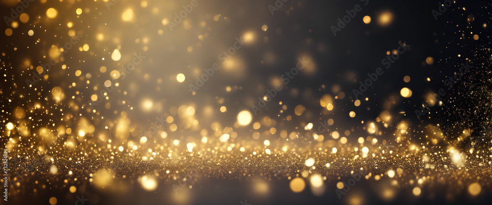 Glamorous Sparkle: Abstract Gold Dust in Defocused Light Creates an Aura of Elegance - Luxe Festive Photography for Unforgettable Celebrations - Gold & Black Background