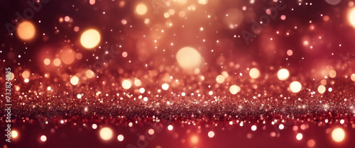 Elegant Red Delight: Golden Bokeh Infused with Sparkling Glamour, Crafting a Romantic Atmosphere of Celebration and Joy - Abstract Gold, Red & Black Background © Nastassia