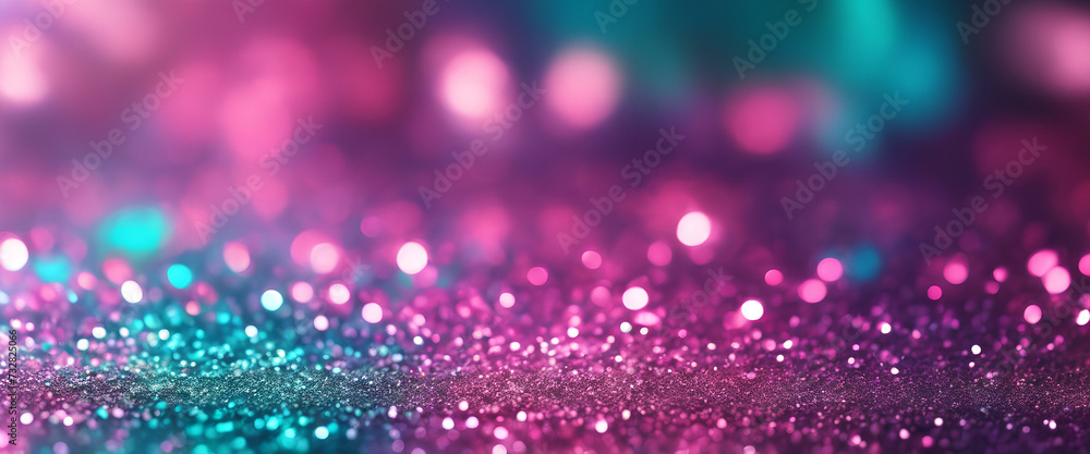 Shimmering Simplicity: Glittering Bokeh and Shiny Details Add a Touch of Sparkle to the Design, Perfect for a Glamorous Celebration - Abstract Pink & Blue Background with Bokeh
