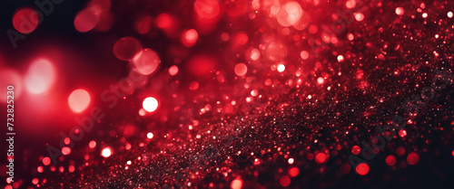 Crimson Love Cascade: Romantic Red Bokeh with Sparkling Glitter, Exuding Elegance and Magic - Ideal for Festive Celebrations and Artistic Pink Vector Designs - Abstract Red & Black Background