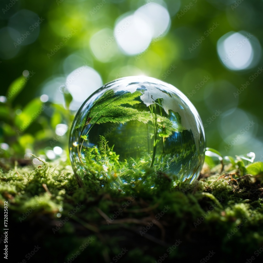 Green earth in crystal sphere. Earth Day. Green earth in crystal sphere. Earth Day.