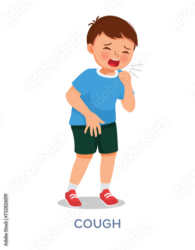 Sick little boy coughing as symptom for cold or bronchitis