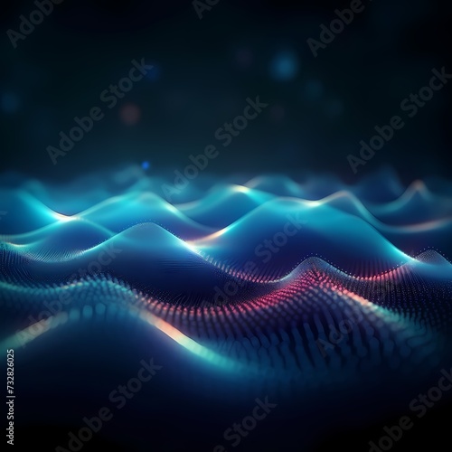 Abstract Digital Waves with Glowing Particles in Dark Background © RobertGabriel