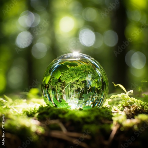 Green earth in crystal sphere. Earth Day.