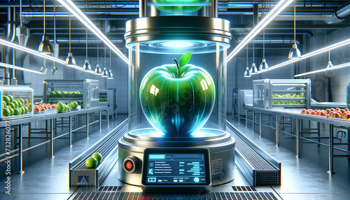 Biotech Apple in High-Tech Kitchen: Fresh, Nutrient-Rich, and Futuristic. photo