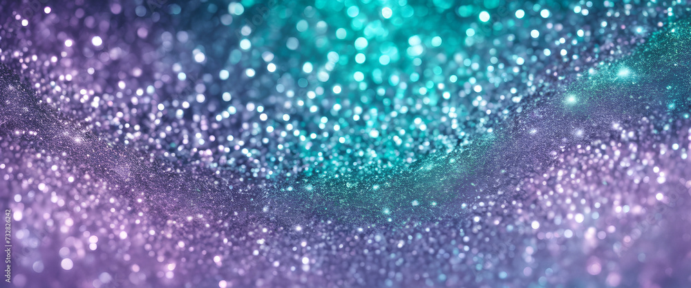 Obraz premium Blue Blissful Horizon: Shimmering Bokeh and Glittering Accents Craft an Elegant and Horizontal Landscape of Tranquility - Abstract Purple & Blue with Silver Background