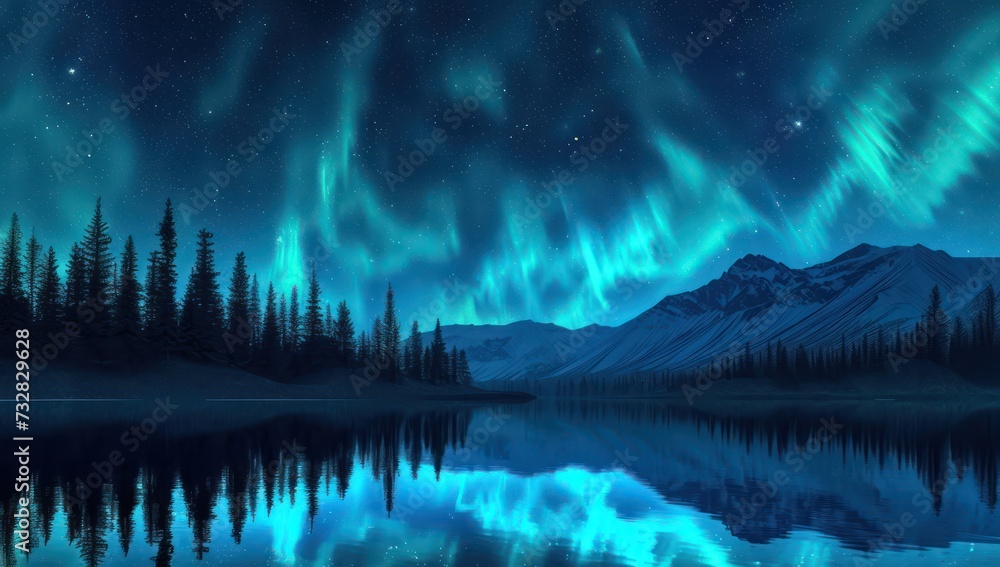 Majestic northern lights over snow-capped mountains