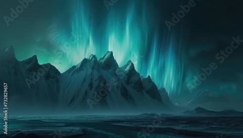 Majestic northern lights over snow-capped mountains