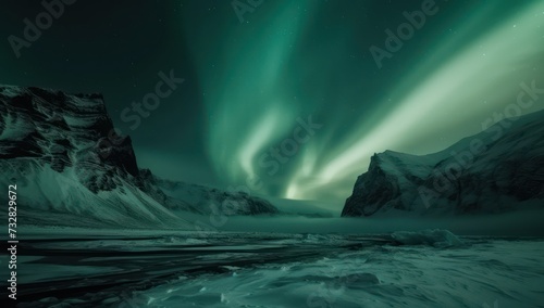 Majestic northern lights over snow-capped mountains © ColdFire