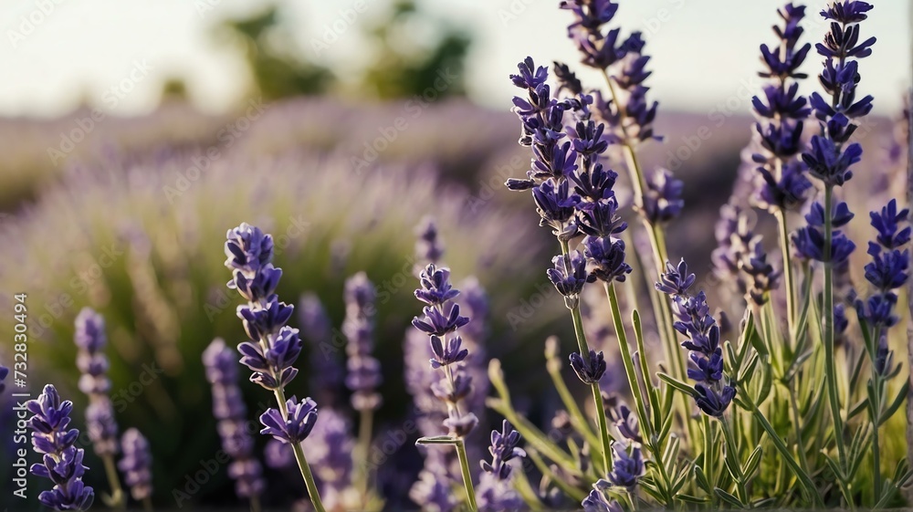 Fototapeta premium Bush of lavender flowers on plain white background from Generative AI