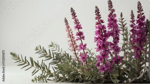 Bush of pink and purple flowers on plain white background from Generative AI