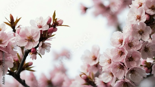 Bush of pink cherry blossoms on plain white background from Generative AI © Arceli