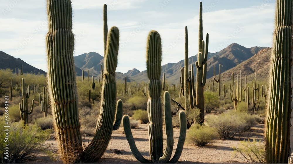 Bush of Saguaro cactus on plain white background from Generative AI Bush of Saguaro cactus on plain white background from Generative AI