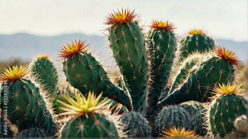 Bush of Star cactus on plain white background from Generative AI Bush of Star cactus on plain white background from Generative AI