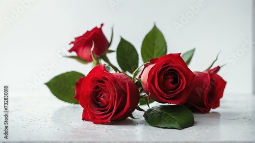 Bush of red roses on plain white background from Generative AI