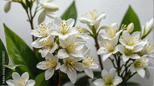 Bush of sampaguita flowers on plain white background from Generative AI