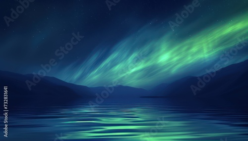 Majestic northern lights over icy mountain peaks. Ethereal arctic winter night sky