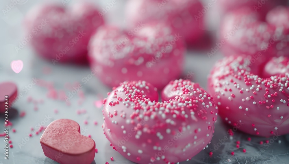 Fototapeta premium Folded pink frosted donuts with sprinkles