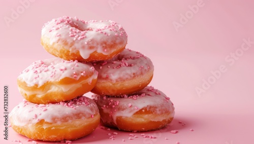 Folded pink frosted donuts with sprinkles