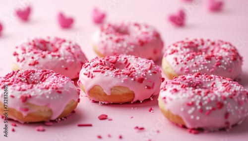 Folded pink frosted donuts with sprinkles photo