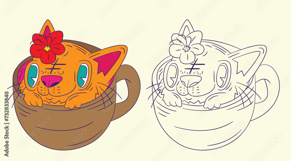 cute animal doodle illustration for coloring page drawing book