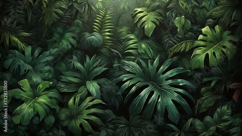 green fern background realistic Nature leaves  darkgreen tropical forest  backgound illustration concept