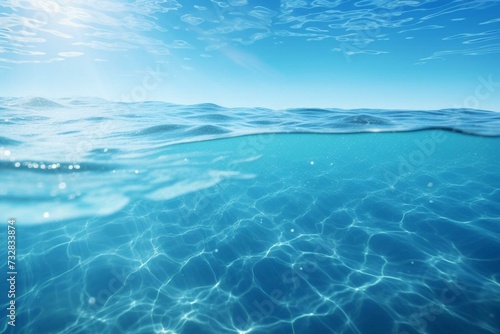 Stunning pristine water with lovely light reflections, high-quality 3D render on blue background. Generative AI