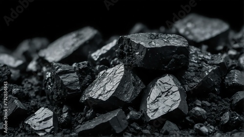 Pieces of coal on plain black background from Generative AI