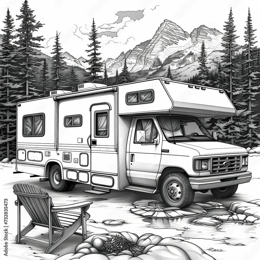 A coloring page of a Camping By the Champ