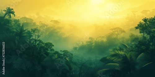 Mystical rays of the sun penetrate the green misty forest at dawn © ColdFire