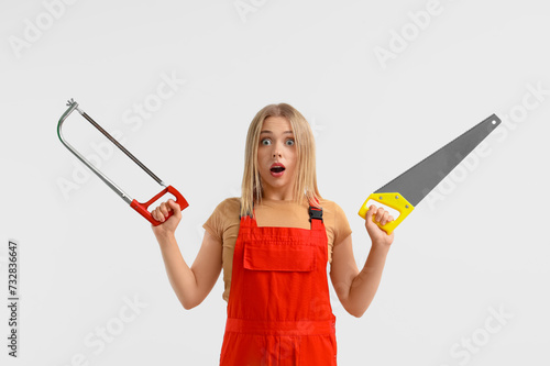 Surprised female worker wit...