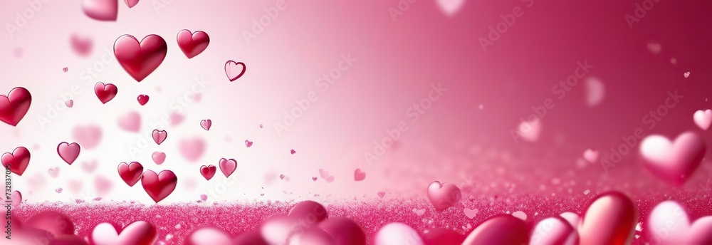 Love valentine's background with pink falling hearts over white