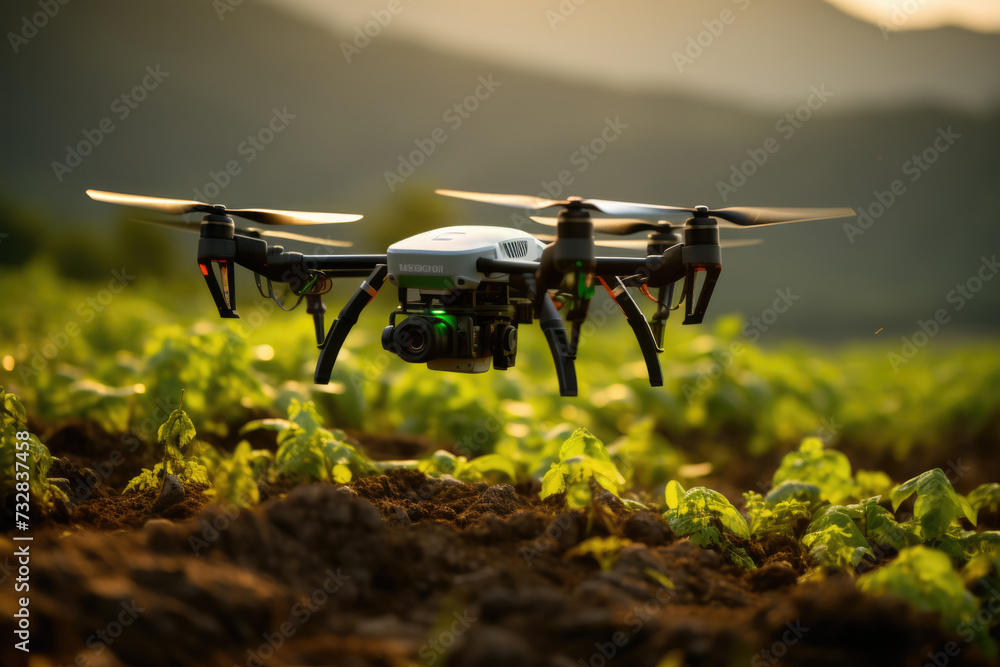  Industrial Robot Arms Assembling Car ChassisAgriculture Drone Over Farm at Sunset