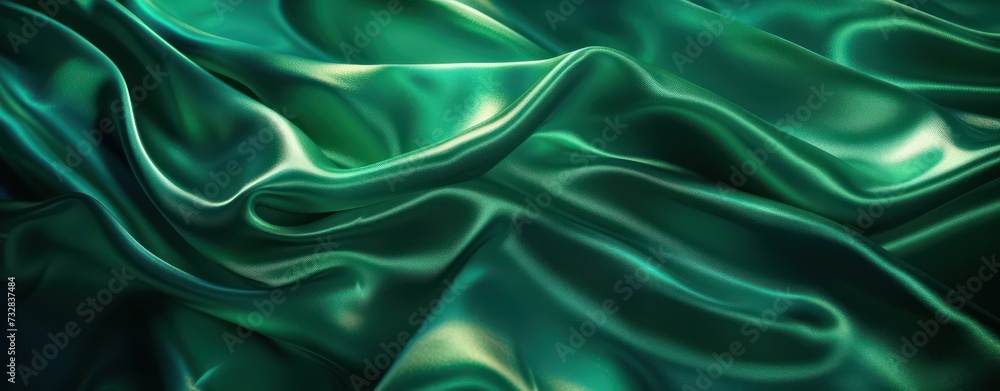 Luxurious dark turquoise silk fabric with an elegant texture and smooth pleats Luxurious dark turquoise silk fabric with an elegant texture and smooth pleats