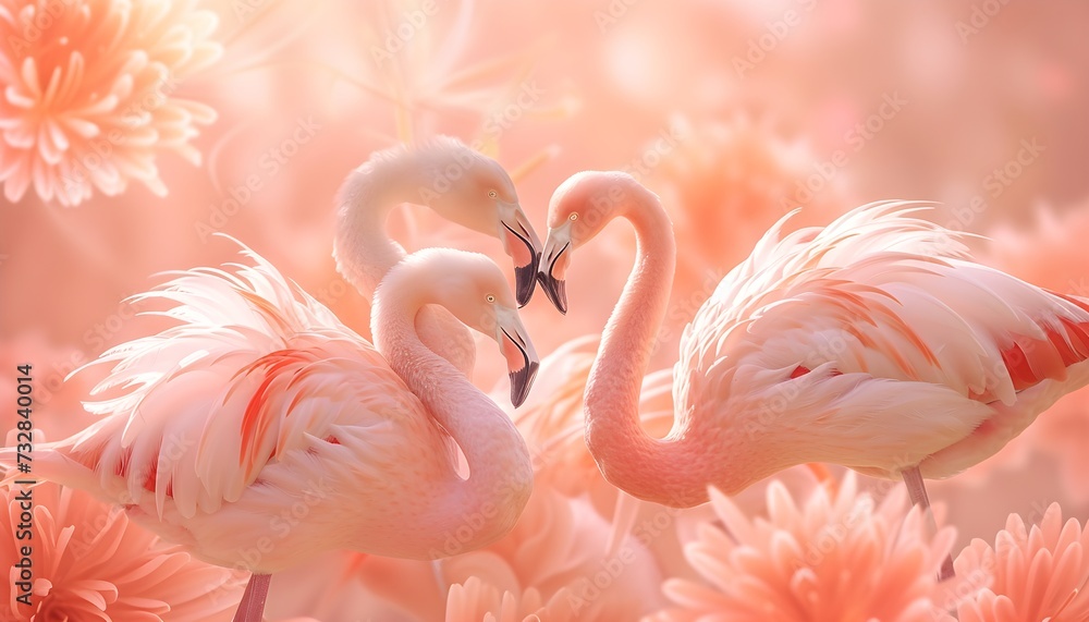 Obraz premium pink flamingo, photo wallpaper, peach color background, trendy color, screen saver.