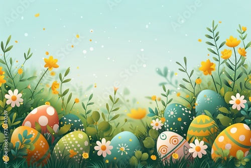 Easter Bloom & Egg Illustration with Text Space