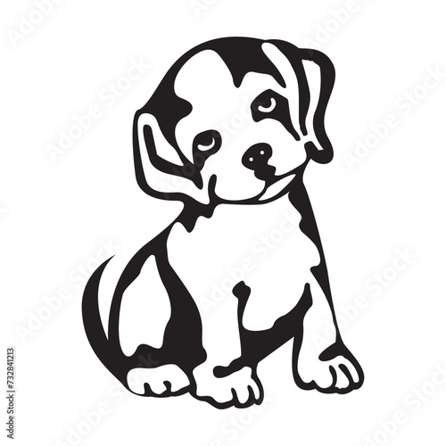 Small dog sitting looking up black and white color. Vector for silkscreen, dtg, dtf, t-shirts, signs, banners, Subimation Jobs or for any application.