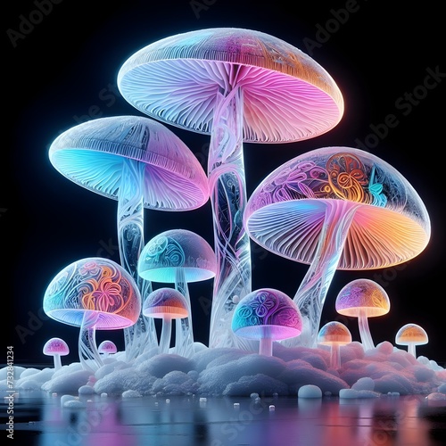 Decorative colored crystal mushrooms