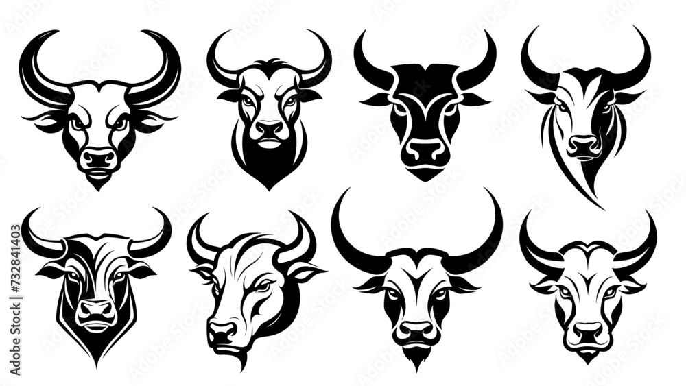 Obraz premium set of bull face silhouette, tattoo design