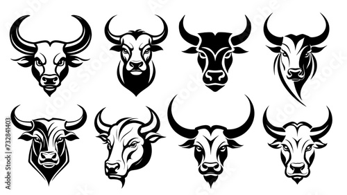 set of bull face silhouette, tattoo design