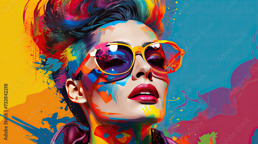 creative illustration of a young woman wearing sunglasses