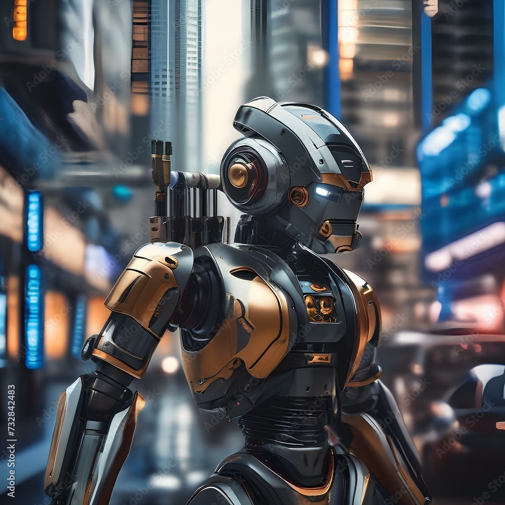 Robotic uprising, Rebellion of sentient machines rising up against their human creators amidst a futuristic cityscape5 Robotic uprising, Rebellion of sentient machines rising up against their human creators amidst a futuristic cityscape5