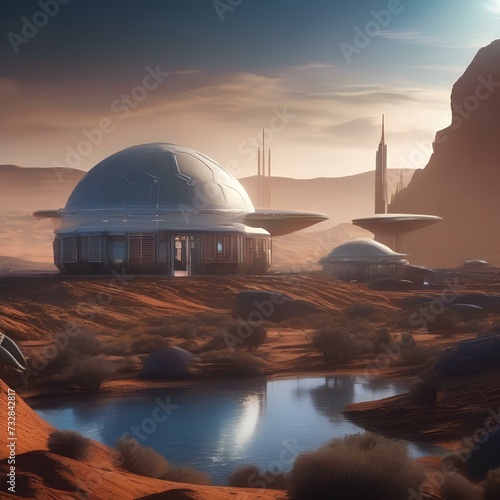 Space colonization, Pioneering settlers establishing a colony on a distant planet amidst alien landscapes and unknown dangers5