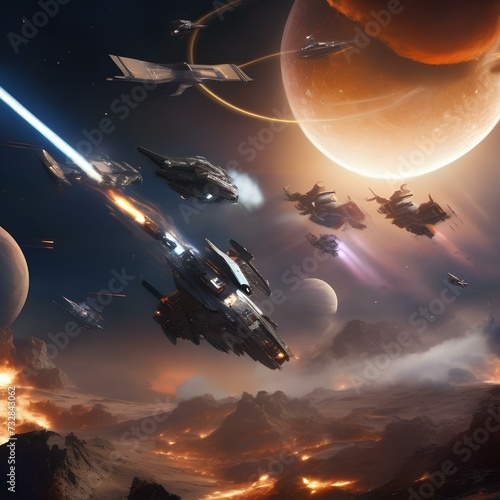 Epic space battle, Intergalactic fleet engaged in a massive space battle amidst swirling nebulas and distant stars4