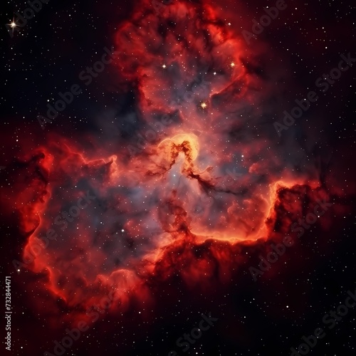 Majestic Red Nebula in Deep Space with Vivid Star Formation