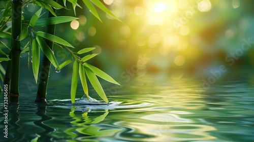 Tranquil Bamboo by the Water Background  Nature Wallpaper  Spa Backdrop  Green Plants  Natural Beauty Photo
