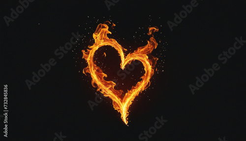 A heart shaped fire on a black background 