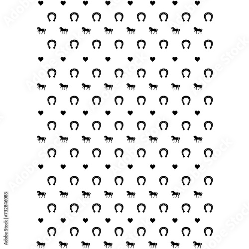 print of horses, horseshoes and hearts in black, Vector for silkscreen, dtg, dtf, t-shirts, signs, banners, Subimation Jobs or for any application photo