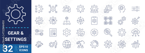 Setting and gears outline icon collection. Setting, gears icon set - Vector photo