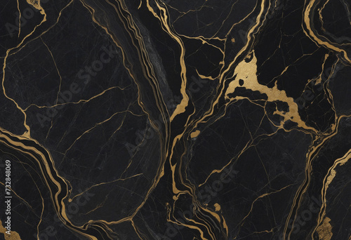 Luxurious flooring inspired by nature's smooth and shiny black and gold marble veining, perfect for modern architecture and interior design  photo